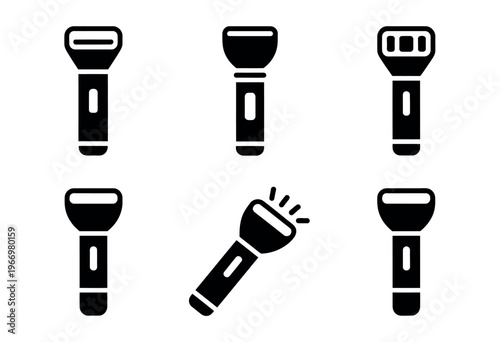 Construction tools and flashlight icon set for repair, maintenance, and equipment design in clean vector illustration style