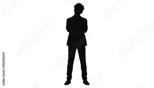 Confident executive silhouette stands facing forward with arms crossed over the chest area.