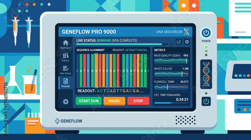 Modern Scientific Analysis Displaying DNA Sequencing Data