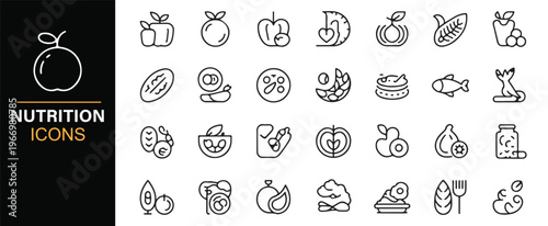 Healthy lifestyle and food line icons collection