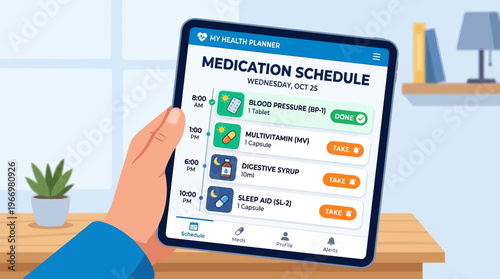 Person Using a Tablet to Manage Medication Schedule