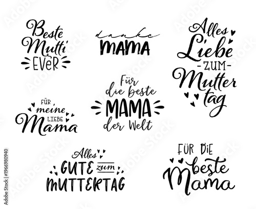 Hand written elements in german saying "Happy mothers day" "Best Mom ever" - great for cards, prints, banners