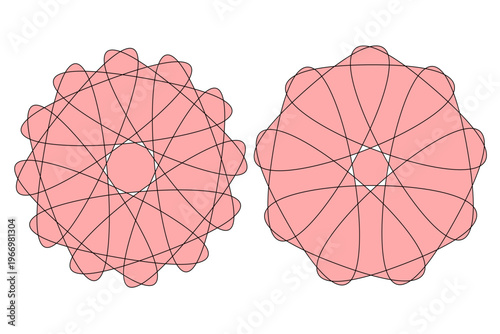 Abstract Geometric Ornament Set With Pink Fill And Black Linework