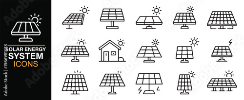 Clean energy and sustainability outline icon set