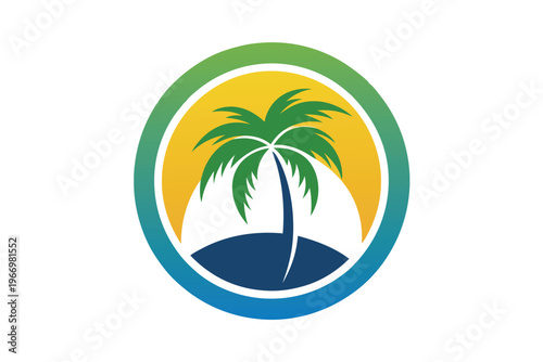 circle palm tree icon vector on white background
