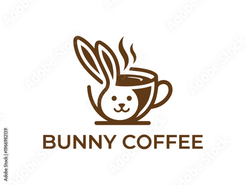 Bunny coffee logo vector rabbit cup with text minimalist cafe branding design