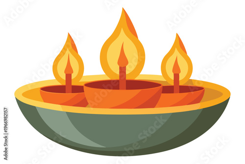 burning candles in a bowl vector on white background
