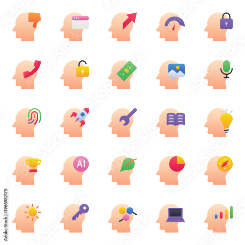Gradient color icons set for Thinking mind