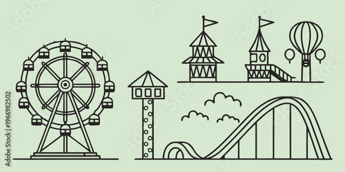 Amusement park with roller coaster line roller coaster ferris wheel attractions carnival