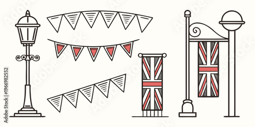 British flags and street lamps with bunting england
