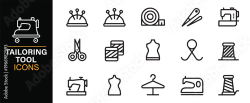 Handmade craft and tailoring tools line icons