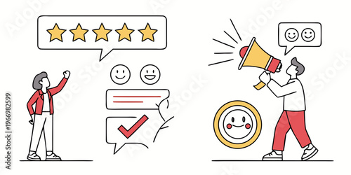 Customer satisfaction and feedback with colorful stars