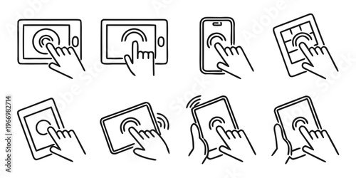 Hand interacting with touchscreen devices tablet smartphone