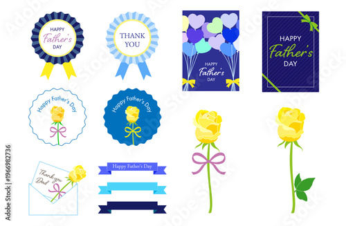 Father’s Day Illustration Set with Badges, Cards, and Roses