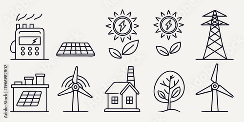 Renewable energy including solar panels and wind turbines sustainable power eco-friendly