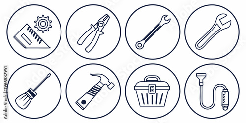 Toolbox and equipment with black and white tools