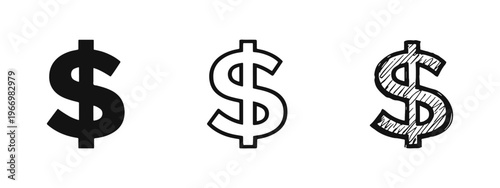 Dollar currency sign vector icon set. Money, finance, or US dollar symbol collection.