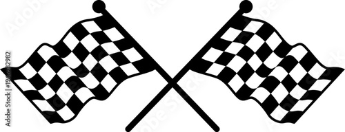 crossed Black and white checkered flags racing Victory Symbol Graphic 