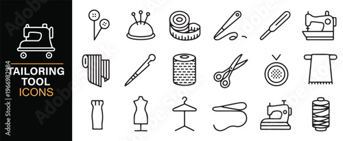 Sewing kit and tailoring tool minimal icon pack