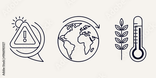 Climate change and environment warning sign globe thermometer