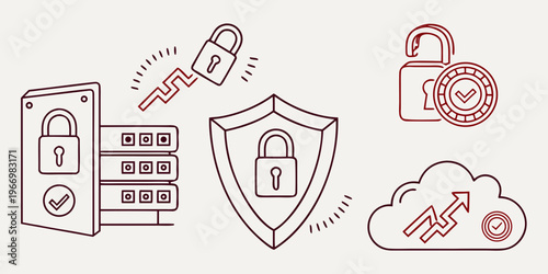 Cybersecurity with lock and shield cloud