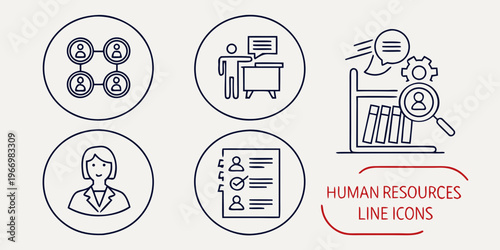 Human resources line in dark blue and red people network