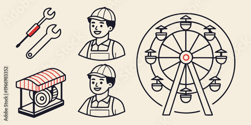 Line for amusement park and tools line amusement park ferris wheel generator workers