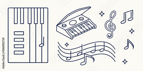 Music with piano and musical notes keyboard treble clef