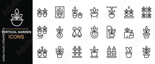 Indoor gardening and vertical planter minimal icon pack