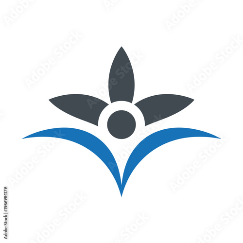 Vector portraying a stylized flower with five petals in dark and blue shades representing growth and harmony