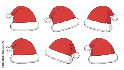 Santa hats in various positions on white background