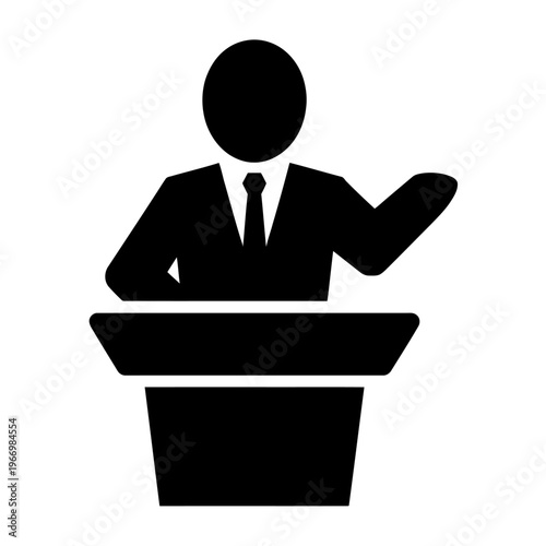 Vector of a person delivering a speech from behind a podium with a confident posture