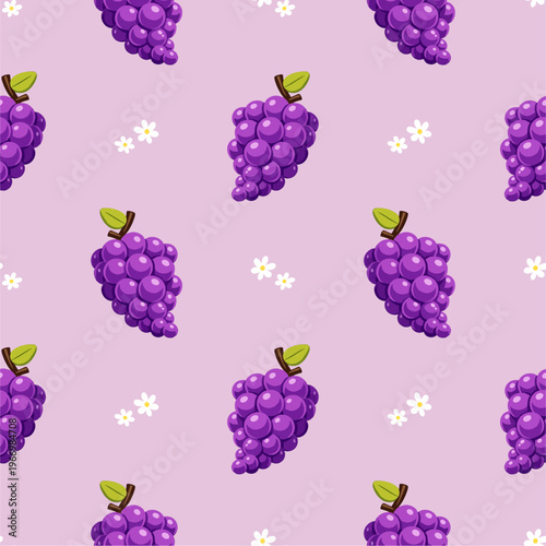 Grape seamless pattern with flower and leaves decoration. Fruit vector illustration. Can be used for wallpaper, paper wrapping, decoration and fashin fabric