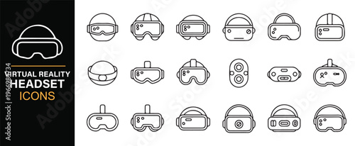Digital future VR gear icons set for UI design