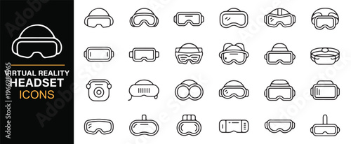 VR goggles and wearable tech line icons collection