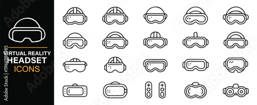Virtual reality headset outline icon set for immersive technology design