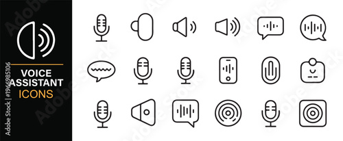 Modern minimal voice technology and sound icons set