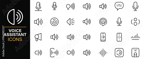 Smart technology voice control icons in modern outline style