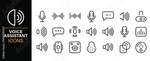 Audio interface icons pack with voice assistant and media controls