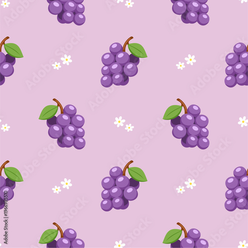 Grape seamless pattern with flower and leaves decoration. Fruit vector illustration. Can be used for wallpaper, paper wrapping, decoration and fashin fabric