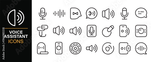 Voice assistant and audio control outline icon collection for smart devices