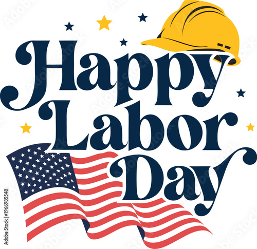 Happy usa labor day greeting with patriotic red white and blue waves