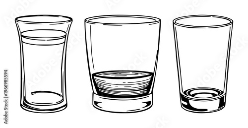 Glass inkwell base set with black line art on white background featuring ink, glass, illustration with minimalist and outline