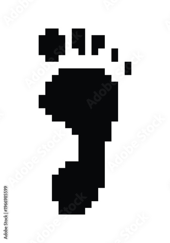 Simple flat vector human barefoot print in pixel style on transparent background. Retro 8-bit pixel art design perfect for beach resorts, spa logos, hiking trails, footprint tracking apps, minimalist 