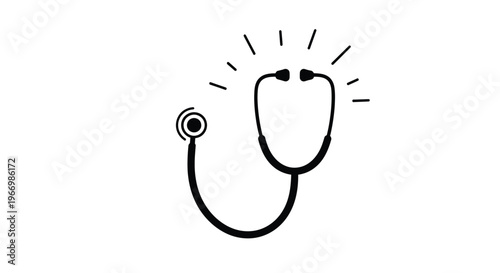Simple black and white illustration of a stethoscope with radiating lines above