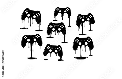 Surreal Melting Game Controller Silhouette Sticker, Liquid Drip Gaming Vector, Modern Playful Esport Lifestyle Illustration