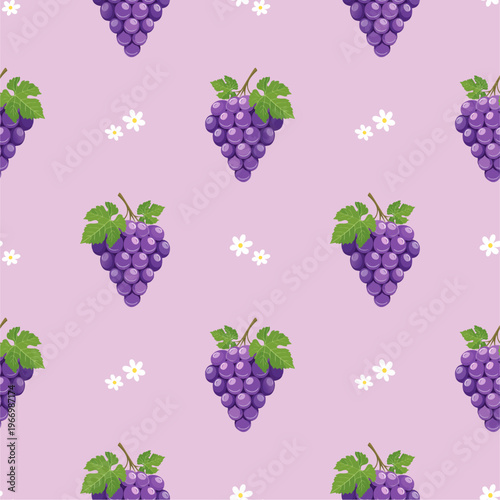 Grape seamless pattern with flower and leaves decoration. Fruit vector illustration. Can be used for wallpaper, paper wrapping, decoration and fashin fabric