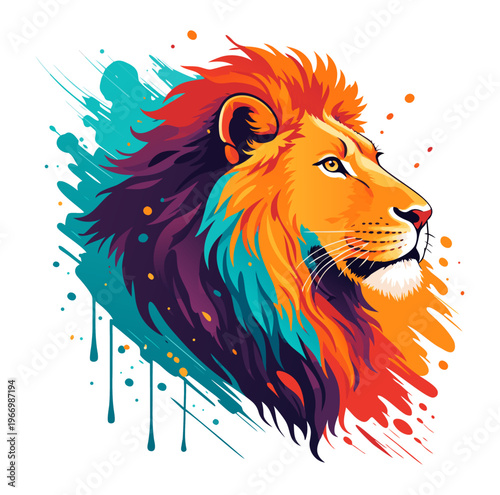 Artistic Lion Head Paint Splash Modern Vector Illustration.