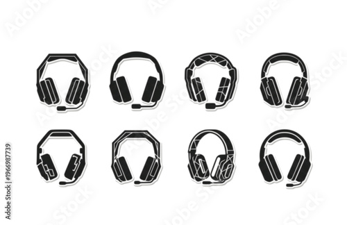 Brutalist Bold Gaming Headset Silhouette Sticker, Heavy Geometric Audio Logo Vector, Minimalist Architectural Esport Icon