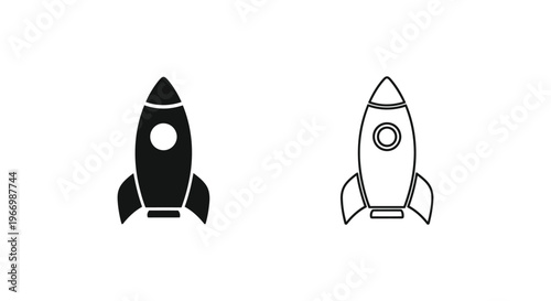 two rocket ship icons in black and white Vector